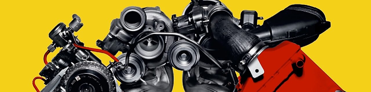 Picture of a car engine, on a yellow background