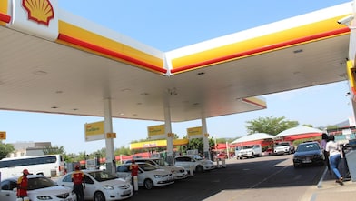 The forecourt of a shell service station